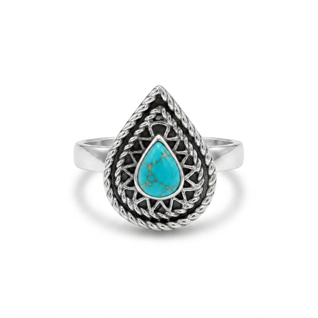 925 Silver Ring with Teardrop Turquoise Stone