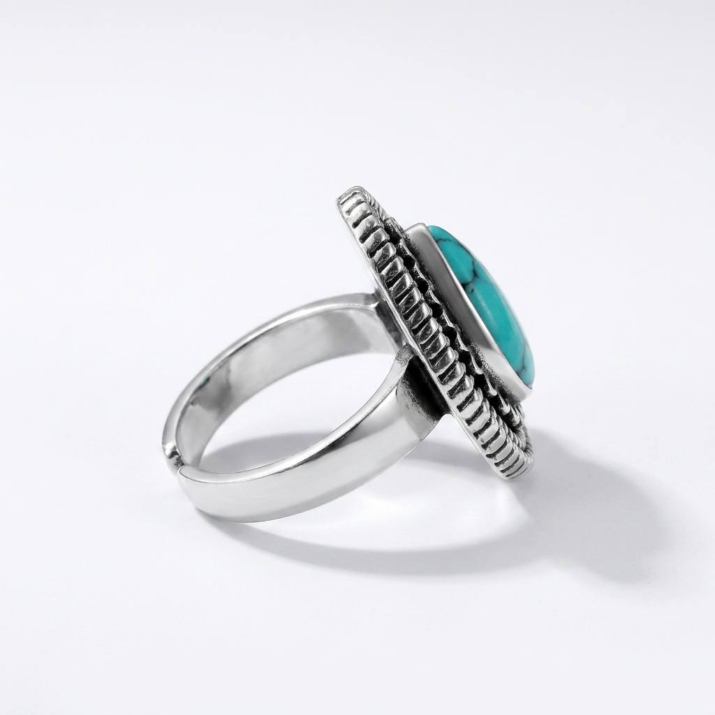 925 Silver Women Ring Crowned with Turquoise Stone