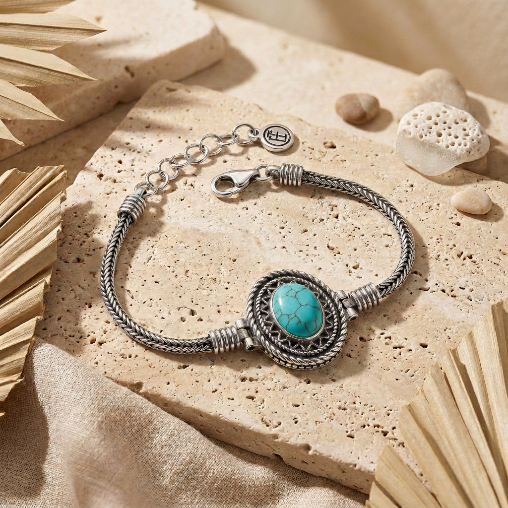 925 Silver Bracelet with Oval Turquoise Stone