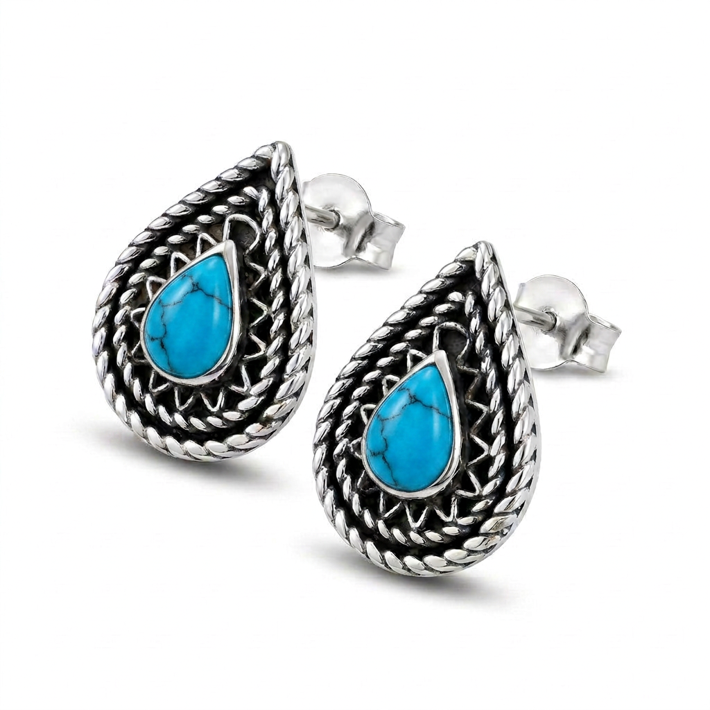 925 Silver Teardrop Turquoise Earrings in a Heritage Design