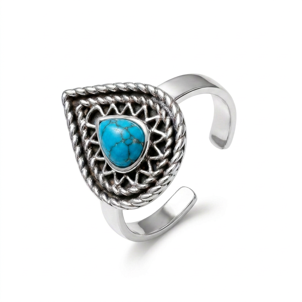 925 Silver Ring with Teardrop Turquoise Stone