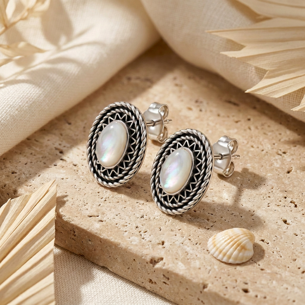 925 Silver Oval Pearl Earrings with an Elegant Design