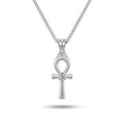 Silver Pharaonic Ankh Pendant Necklace with Sky Blue Stone 925 Silver