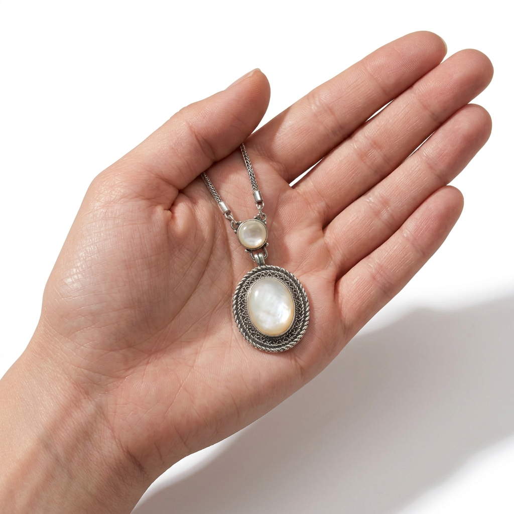 925 Silver Necklace with Oval Mother of Pearl Stone