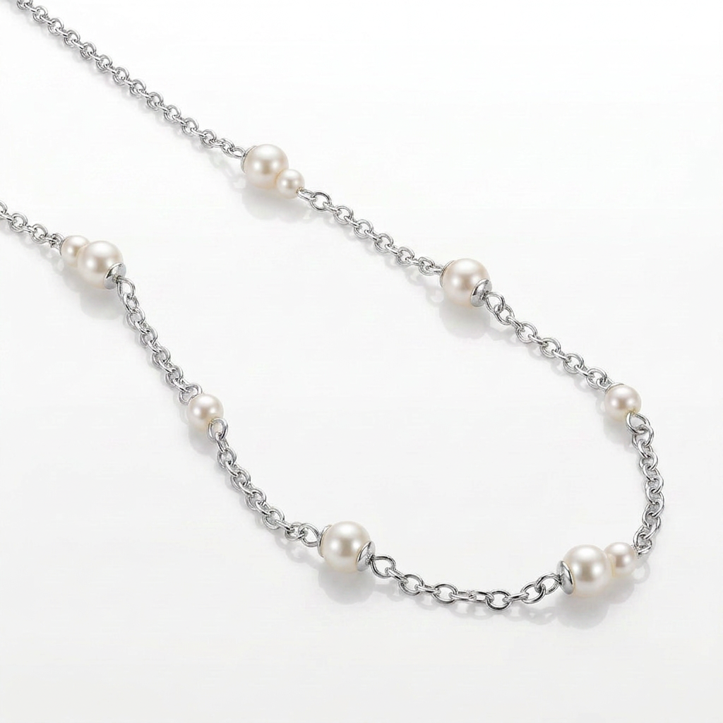 Graduated Pearl Necklace 925 Silver