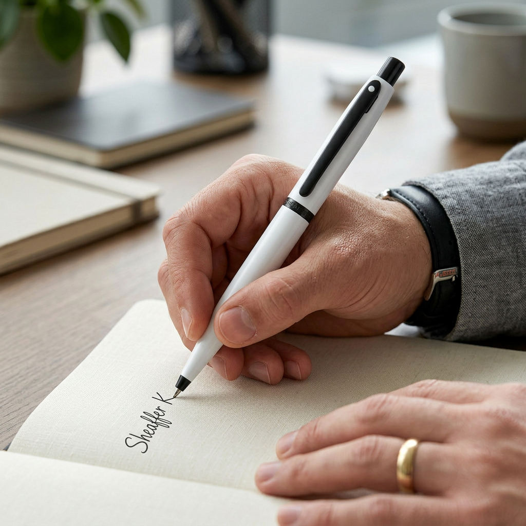 Cross Black Ink Ballpoint Pen – White Body with Black Details