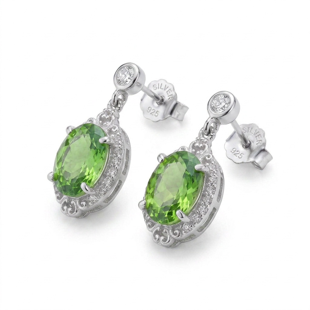 925 Silver Earrings with Elegant Green Stone Design