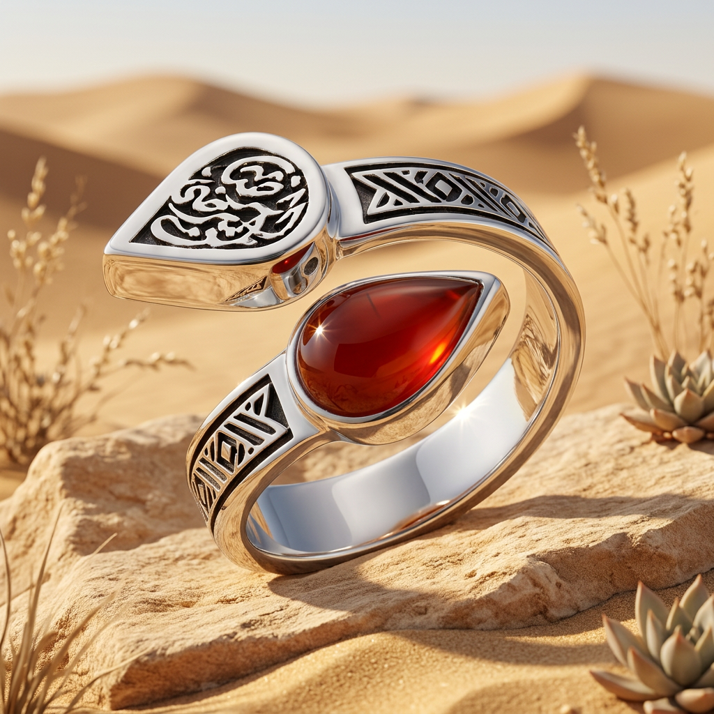 925 Silver Women’s Ring Adorned with a Natural Stone and the Inscription “Contentment is for Those Who Accept” – A Refined and Meaningful Design
