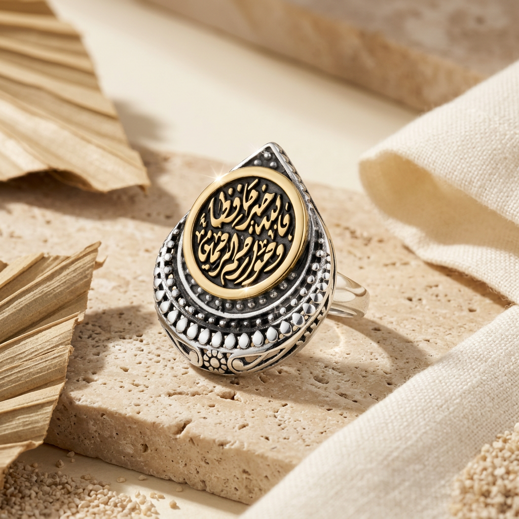 925 Silver Ring Engraved with "Fallahu Khairun Hafizan Wa Huwa Arham Al-Rahimeen"