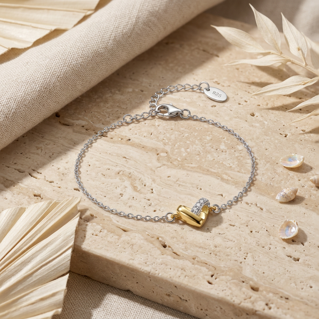 925 Silver Interlocking Heart Bracelet
