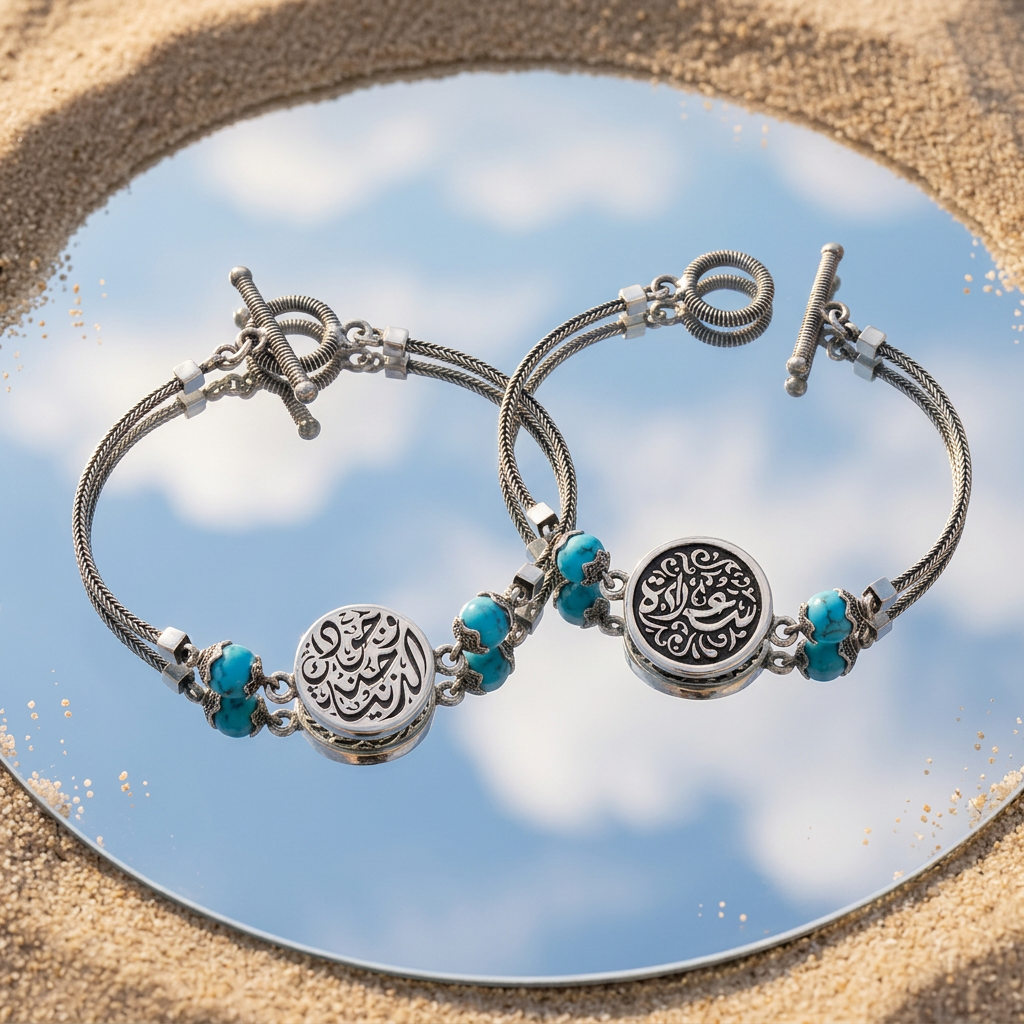 925 Silver Women's Bracelets Crowned with an Agate Stone Egyptian Handmade