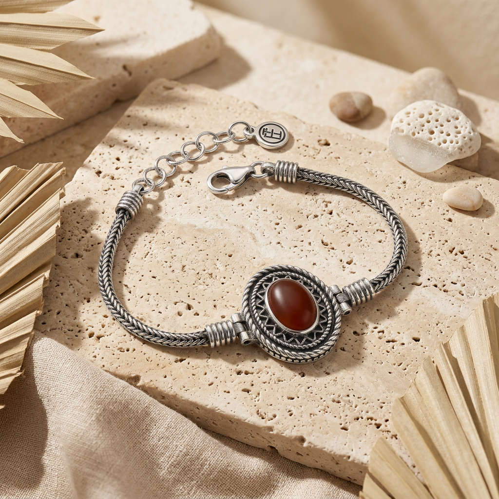 925 Silver Bracelet with Oval Brown Agate Stone
