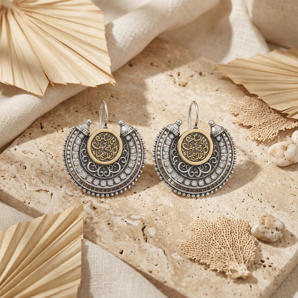 925 Silver Earrings with the Phrase "Man Yaskun Al Rouh Kaif Al Qalb Yansah"