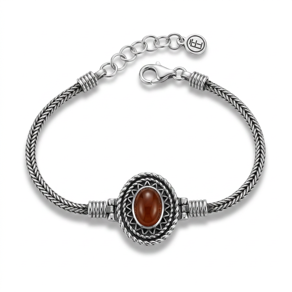 925 Silver Bracelet with Oval Brown Agate Stone