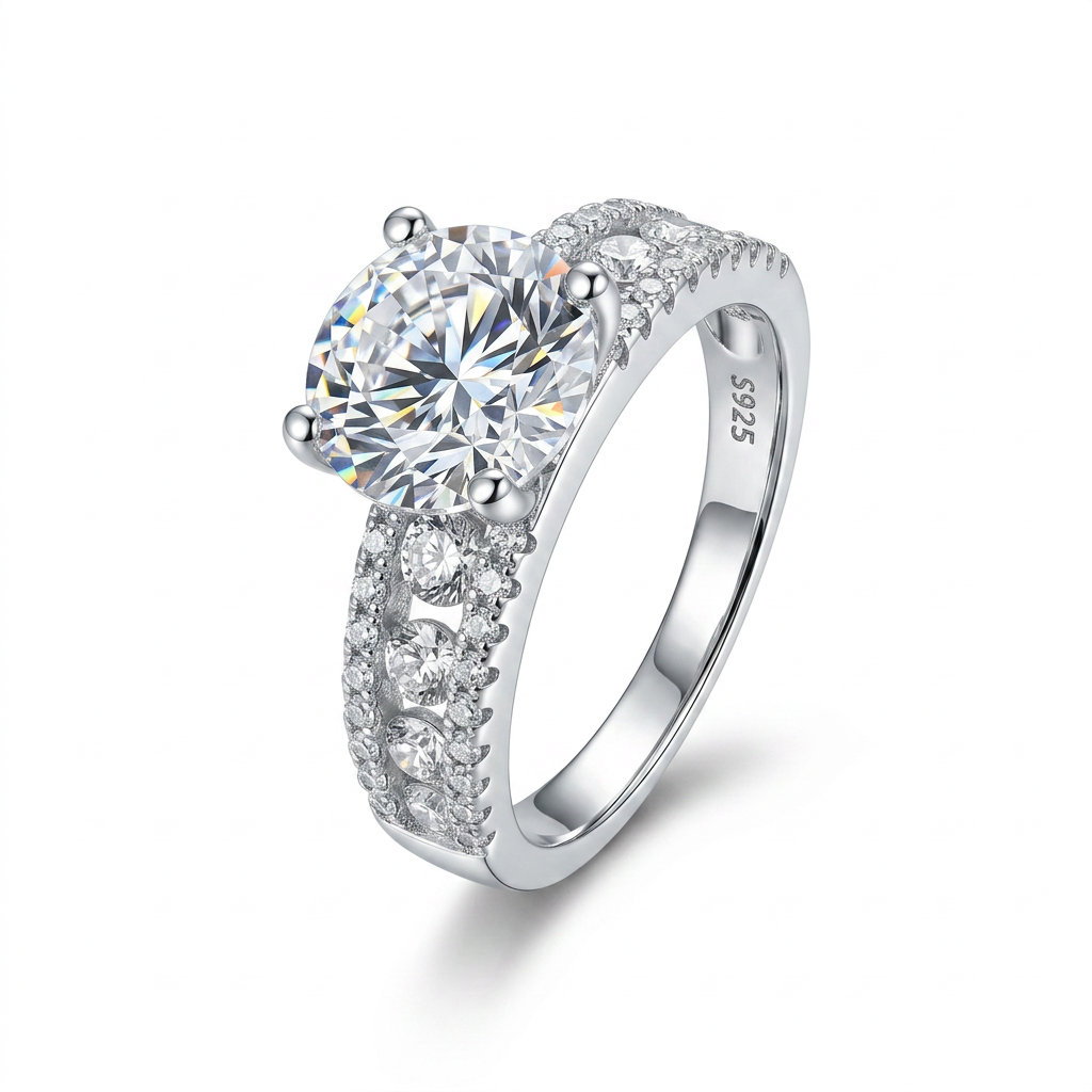 925 Silver Ring with a Luxurious Round Main Stone