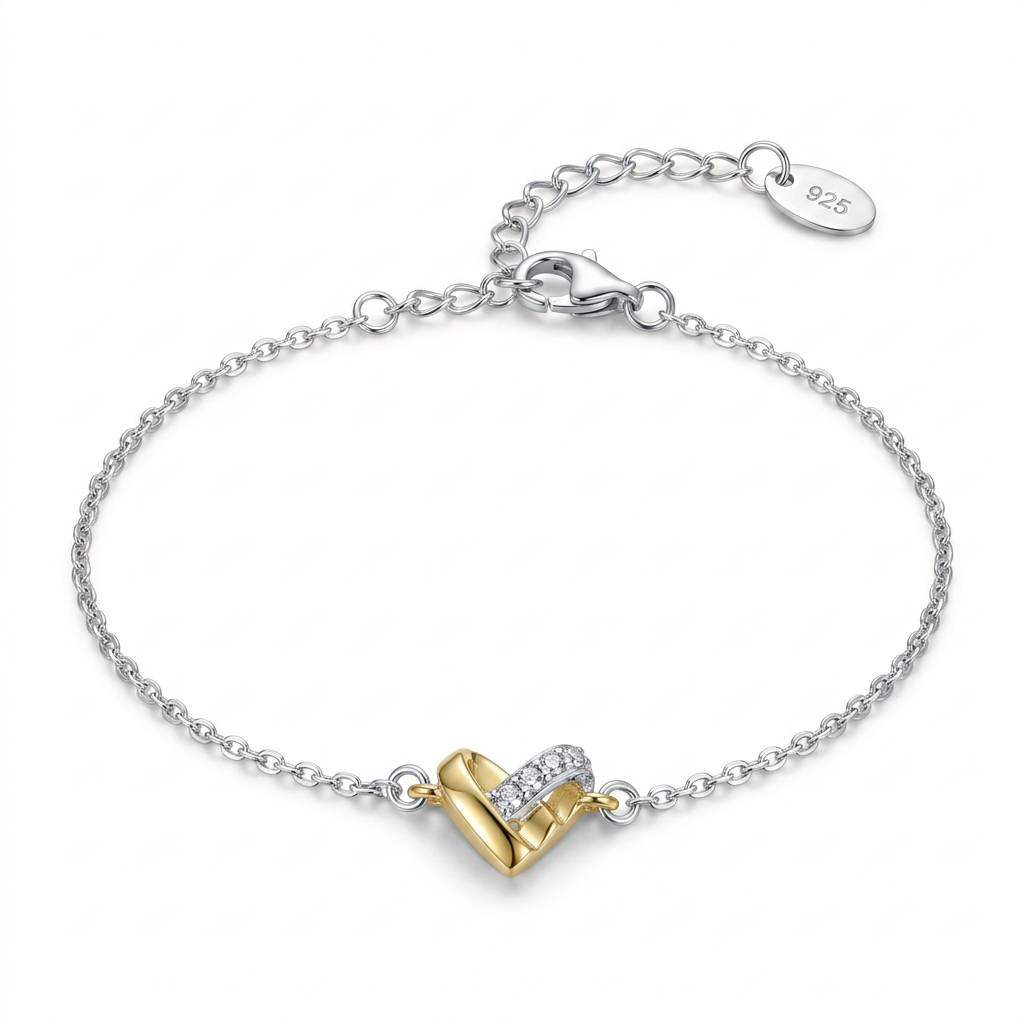 925 Silver Interlocking Heart Bracelet