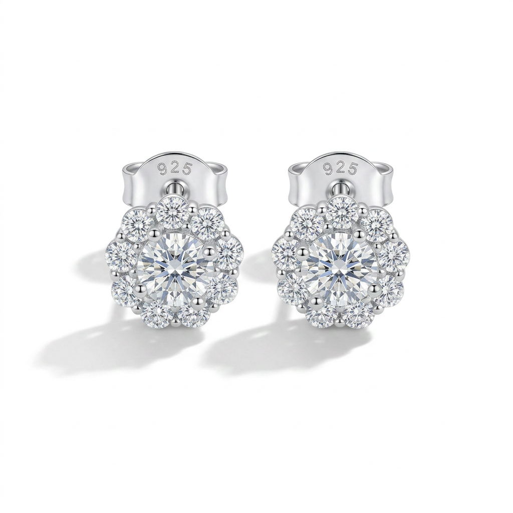 925 Silver Flower Design Zircon Earrings