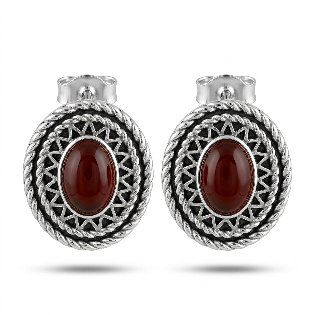 925 Silver Teardrop Earrings with a Red Agate Stone