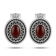 925 Silver Earrings with an Oval Red Agate Stone