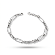 Paperclip Link Bead Bracelet in 925 Silver