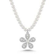 Pearl Necklace with Stone-Set Flower Pendant