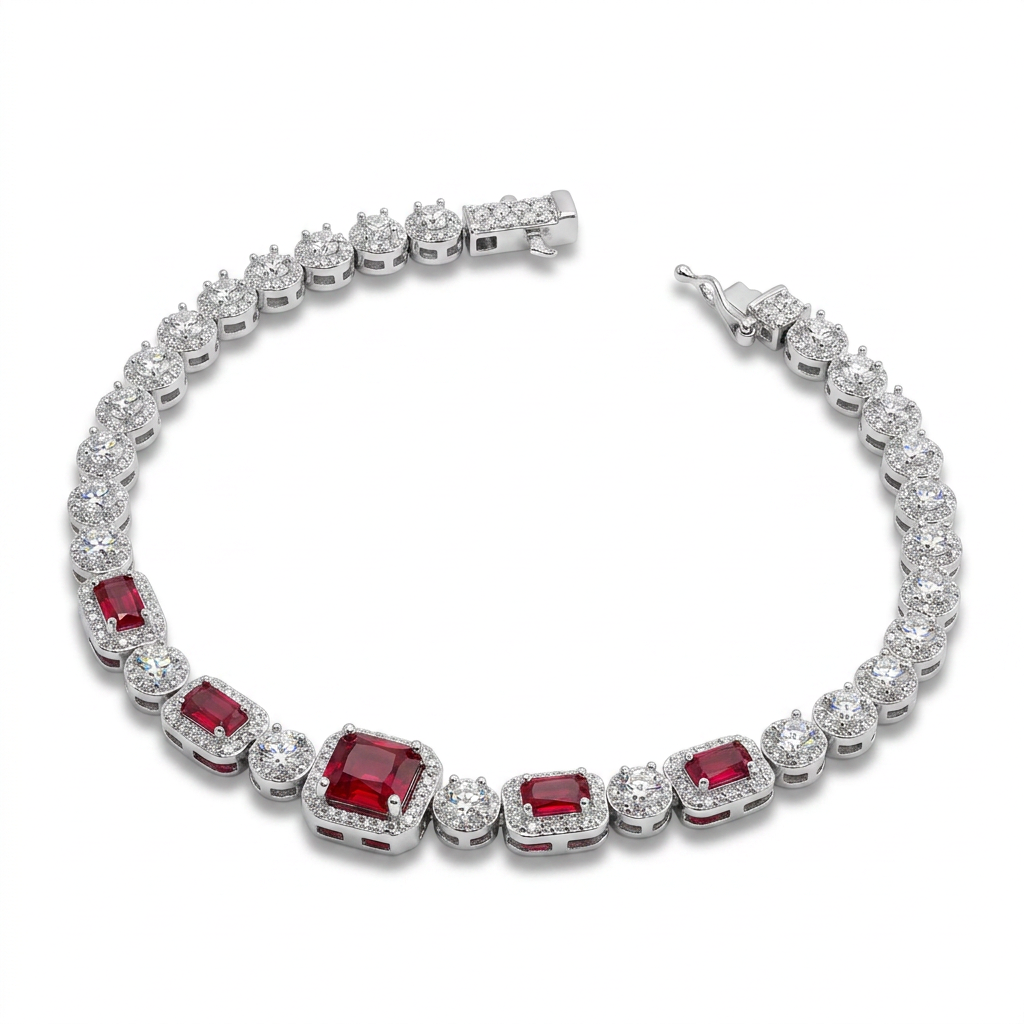 925 Silver Bracelet with a Royal Red Design