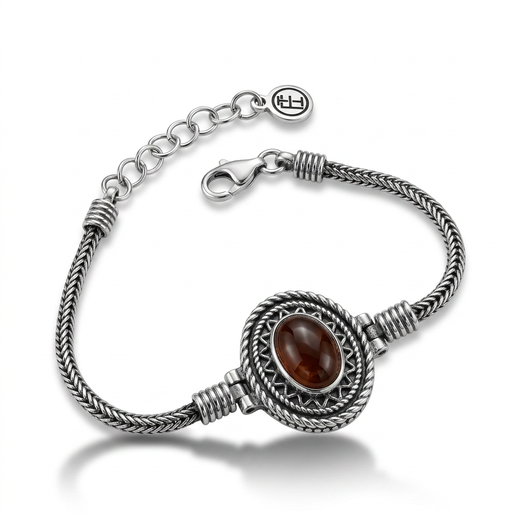 925 Silver Bracelet with Oval Brown Agate Stone