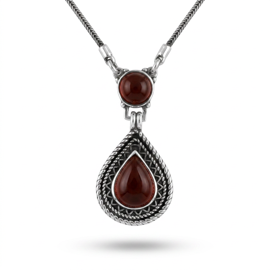925 Silver Red Agate Necklace with a Heritage Design