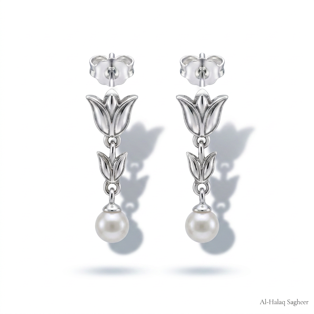 Lotus Flower Earrings with Dangling Pearl – 925 Silver