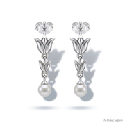 Lotus Flower Earrings with Dangling Pearl – 925 Silver