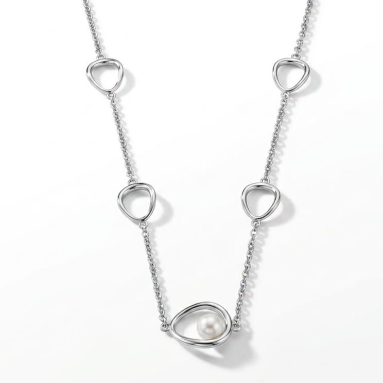 Pearl Necklace with Flowing Frame 925 Silver