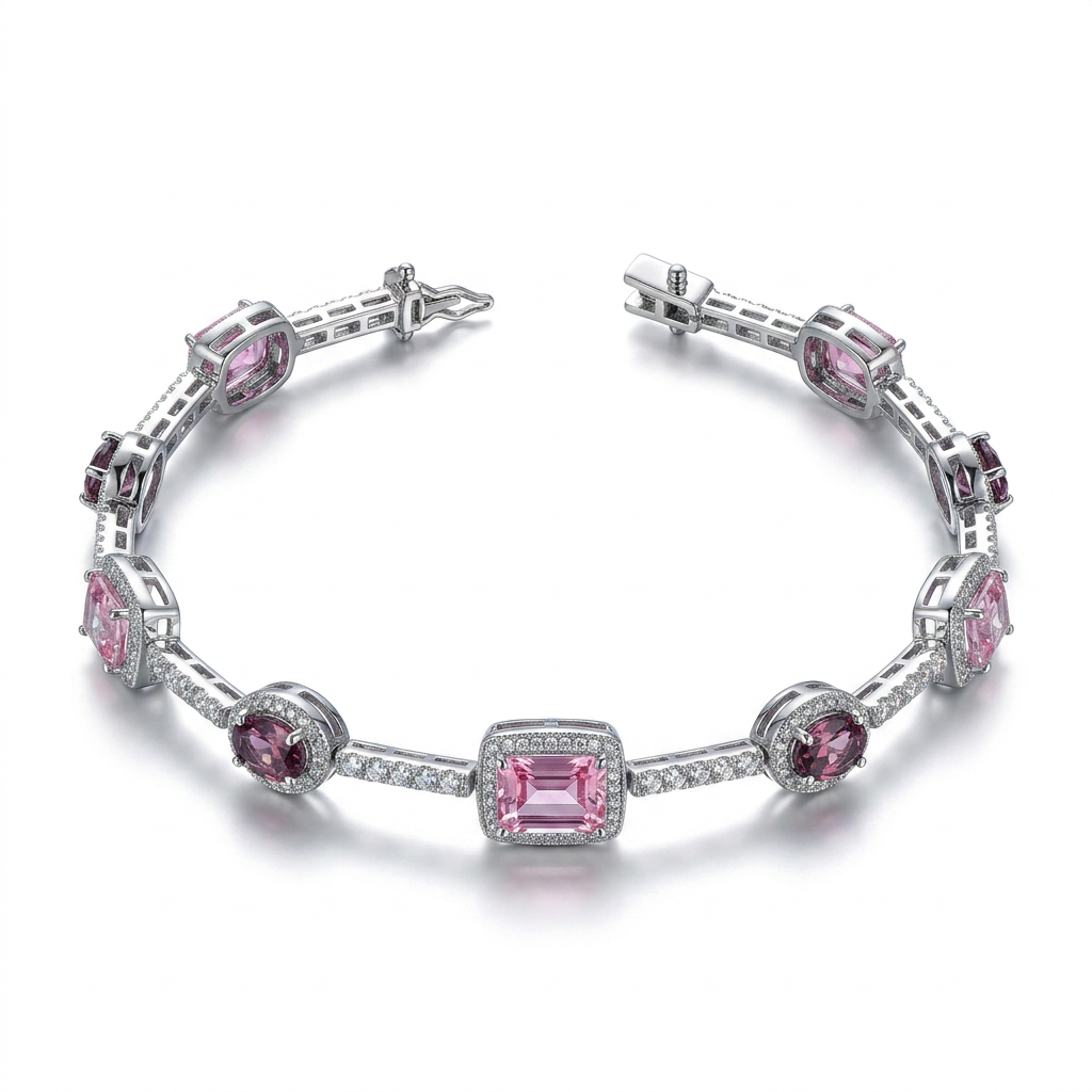 925 sterling silver bracelet plated with platinum and embellished with zircon stones
