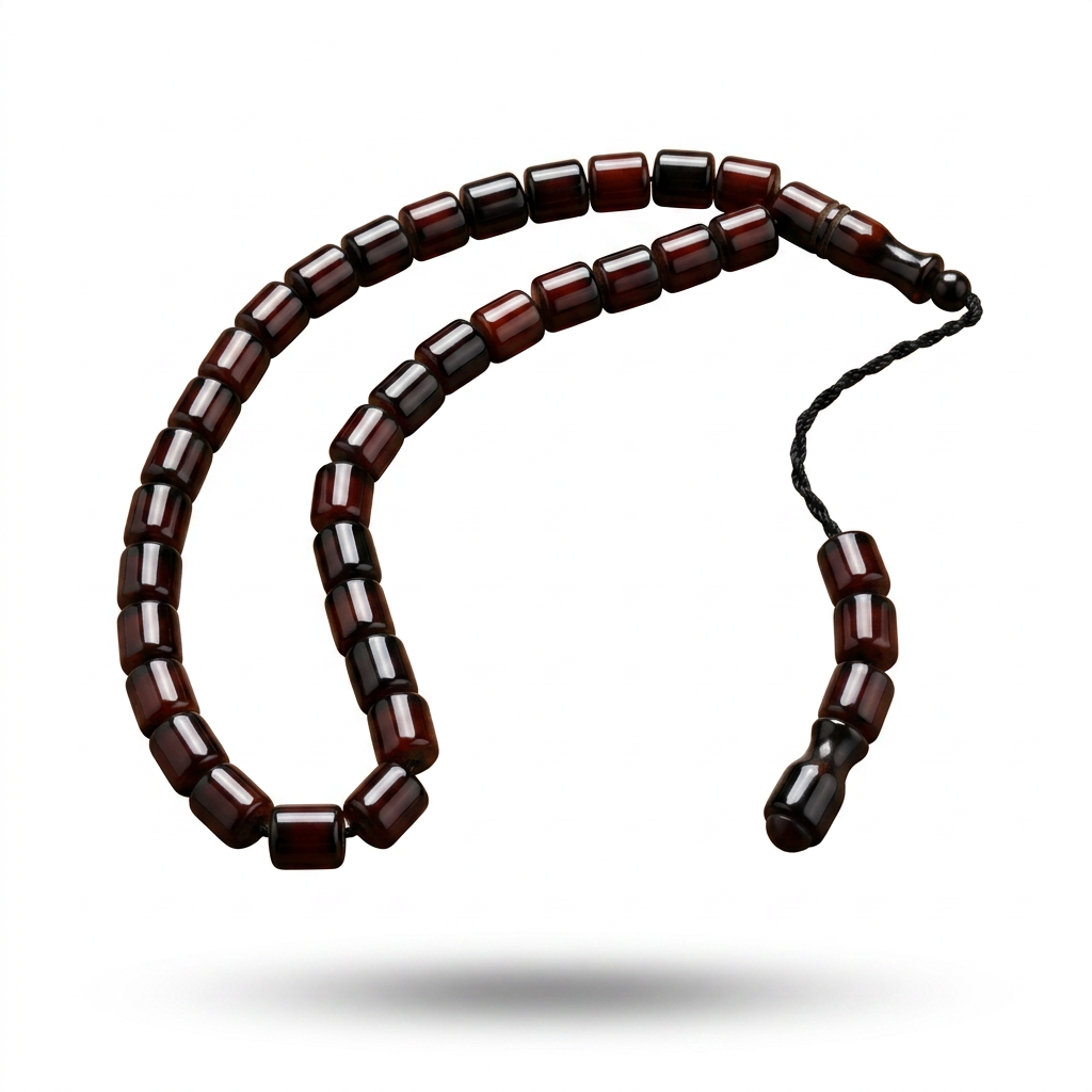 Men's 33-Bead Misbaha with Brown Barrel Beads