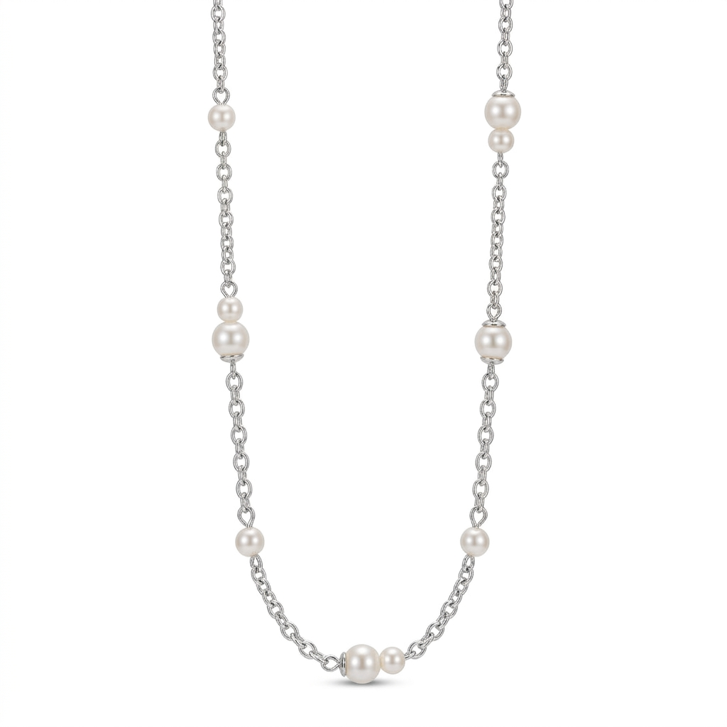 Graduated Pearl Necklace 925 Silver