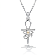 Pharaonic Eye of Horus and Ankh Silver Necklace with Yellow Stone 925 Silver