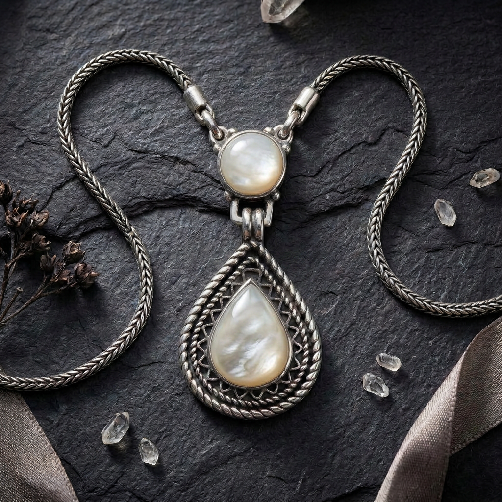 925 Silver Necklace with White Mother of Pearl Stone