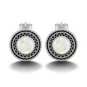 925 Silver Earrings with Round Mother of Pearl Stone