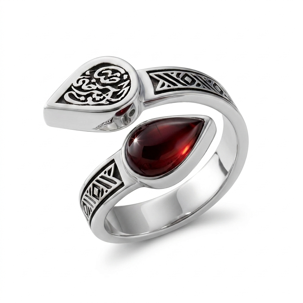925 Silver Women’s Ring Adorned with a Natural Stone and the Inscription “Contentment is for Those Who Accept” – A Refined and Meaningful Design
