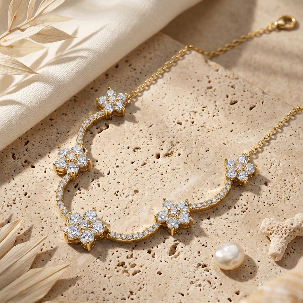 Gold-Plated Blooming Flowers Necklace