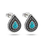 925 Silver Earrings with an Ornate Teardrop Turquoise Stone