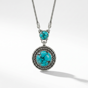 925 Silver Necklace with Double Round Turquoise Stones