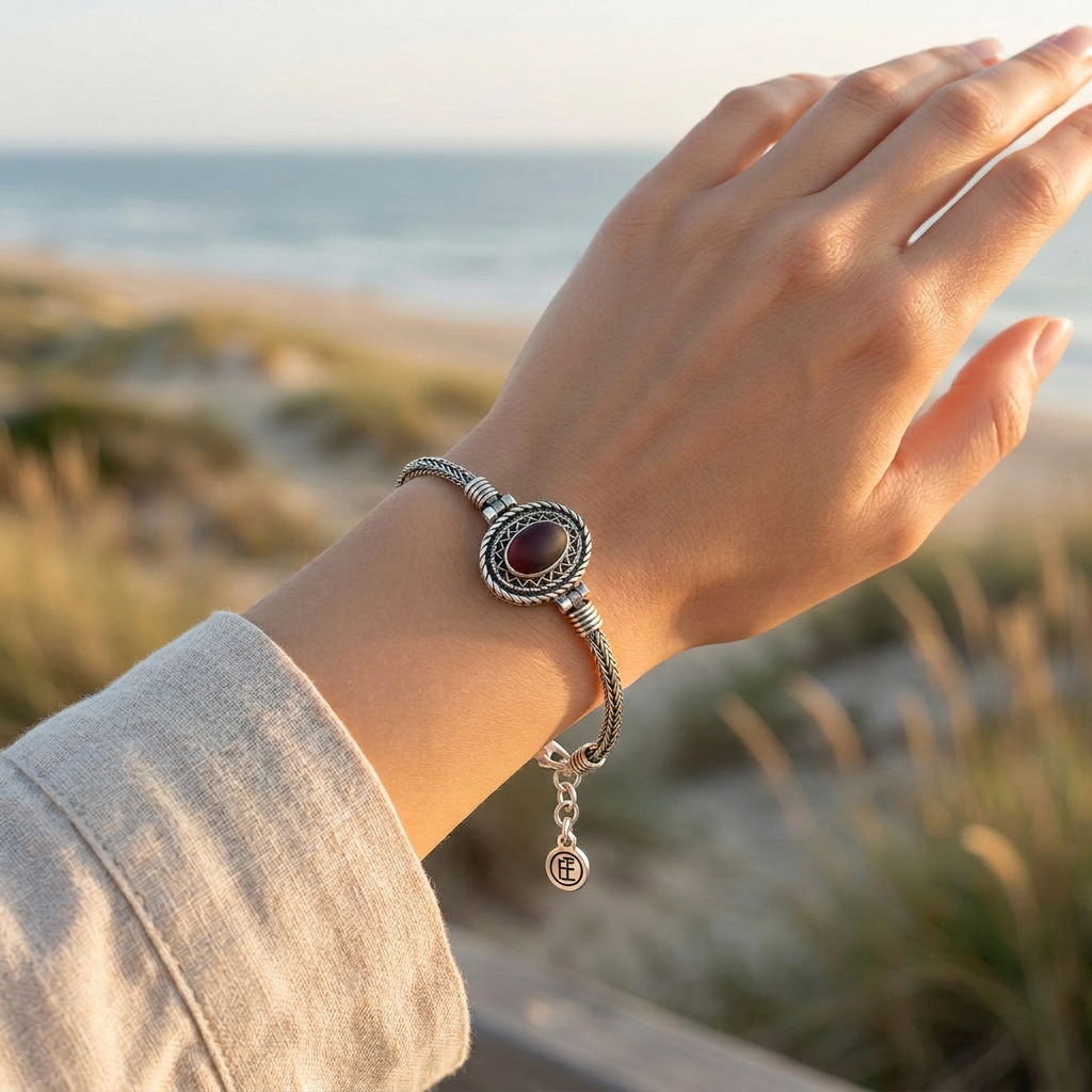 925 Silver Bracelet with Oval Brown Agate Stone