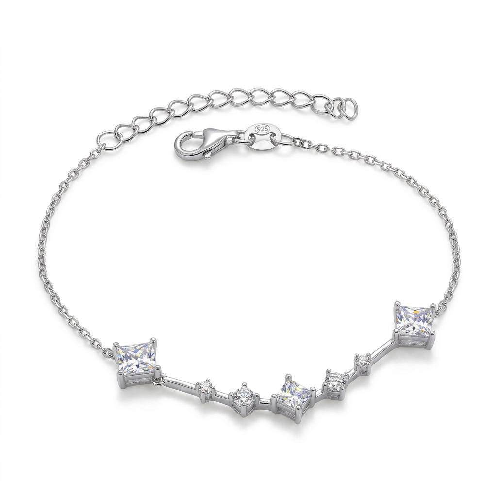 925 Silver Bracelet Adorned with Multi-Shape Zircon Stones
