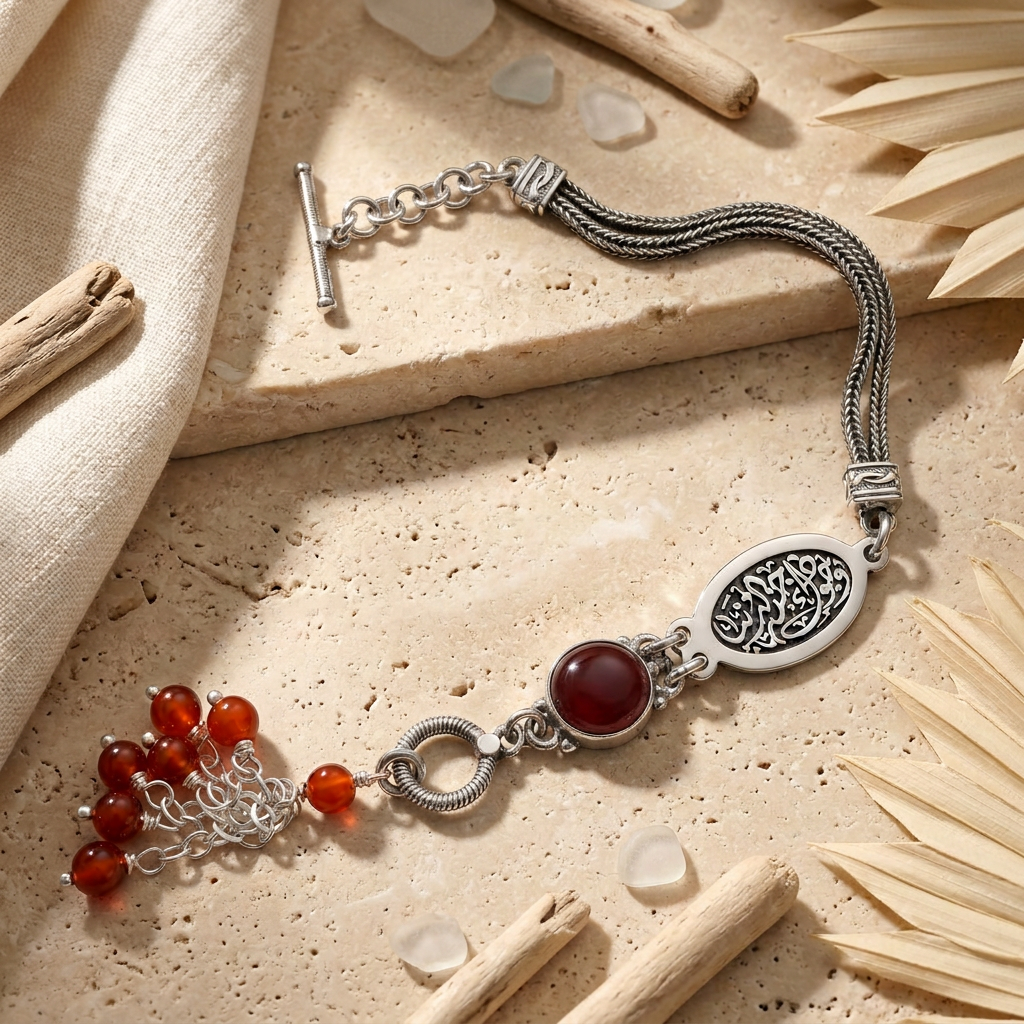 "Your Presence Is Paradise on Earth" 925 Silver Agate Bracelet