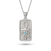 Eye of Horus and Ankh Rectangular Pharaonic Necklace 925 Silver with Blue Stone