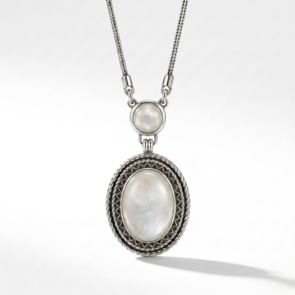 925 Silver Necklace with Oval Mother of Pearl Stone