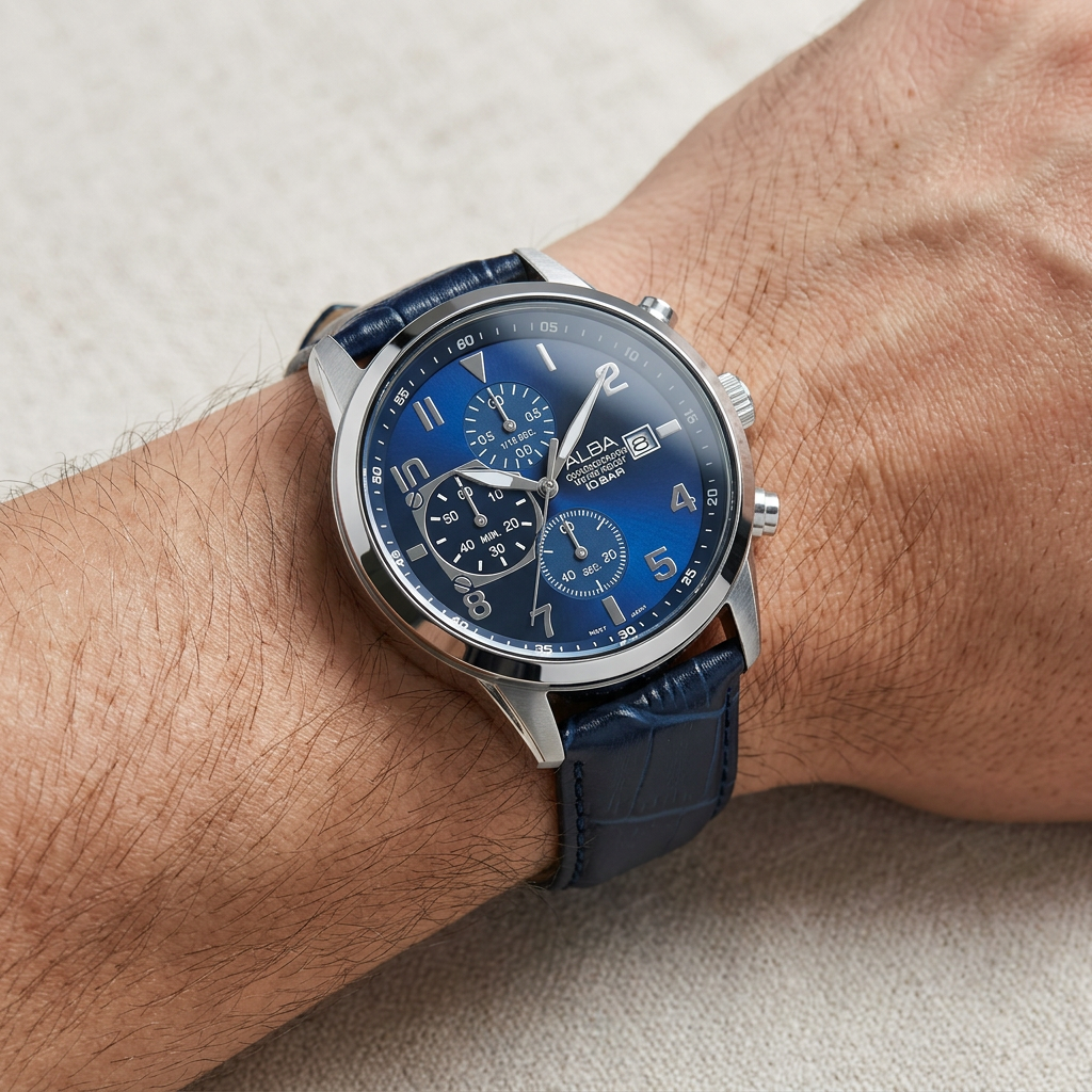 Alba Men's Active Blue Leather Strap Blue Dial Watch AM3A15X1