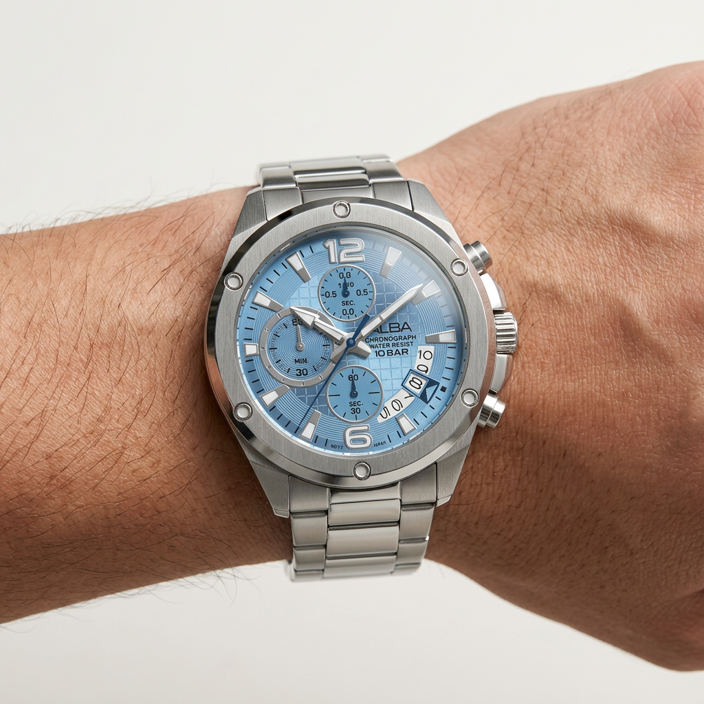 Alba Men's Active Stainless Steel Bracelet Ice Blue Dial Watch AM3991X1