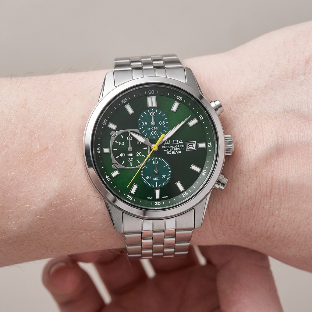 Alba Active Men’s Watch Stainless Strap Green Dial AM3A07X1