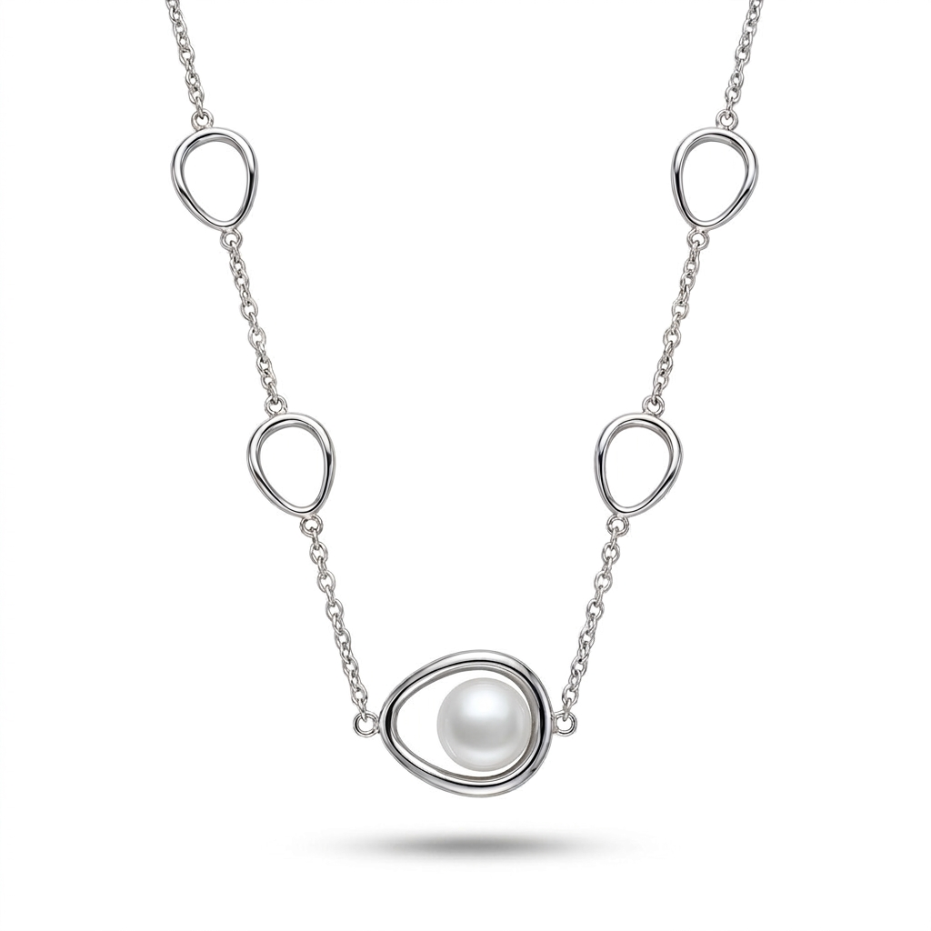 Pearl Necklace with Flowing Frame 925 Silver